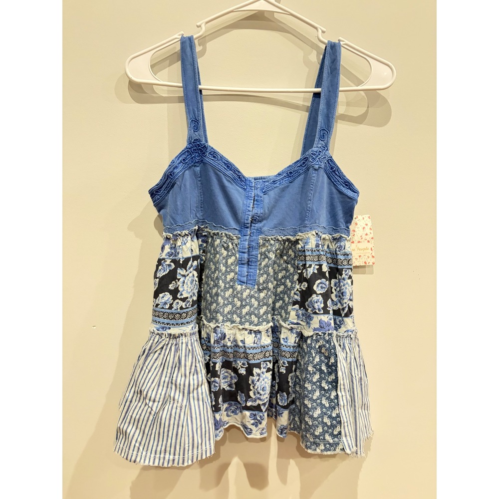 Free People Blue Combo Patchwork Floral Cami Top XS